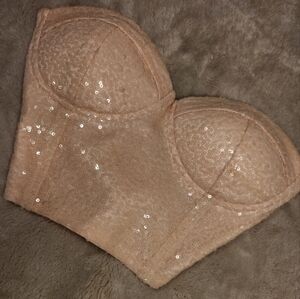 Womens Baby Pink Sparkly Charlotte Russ XS Strapless Bralette Corset